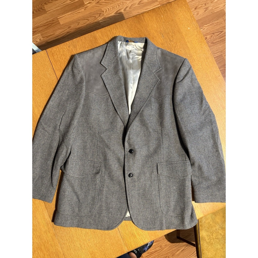 Vintage Pendleton Blazer Men's 46L Gray Tweed Wool Sport Coat Elbow Patch Jacket